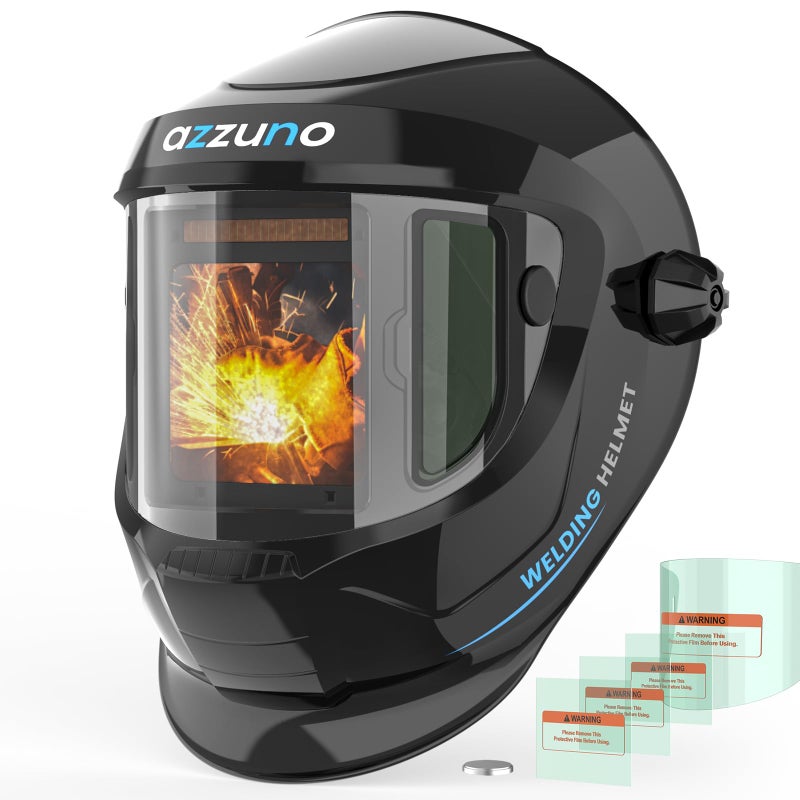 AZZUNO Auto Darkening Welding Helmet, Large Viewing 3.94""  3.82"" with Side View 1.97""   3.82"", Solar Powered Welding Hood Mask with Wide Shade 4/5-8/9-13 for TIG/MIG/STICK Weld/Cut/Grind - Image 1